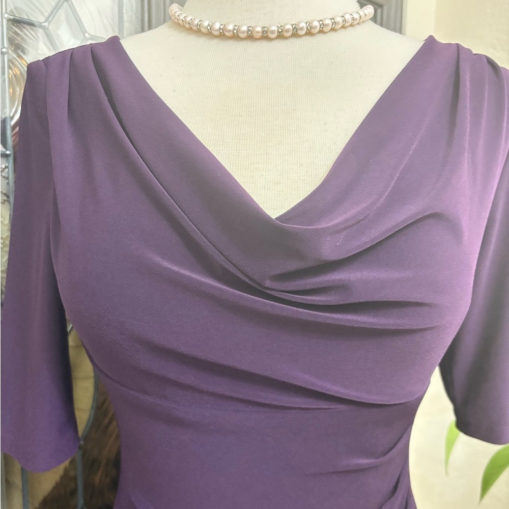 LAUREN Ralph Lauren Deep Purple Cowl Neckline Jersey Sheath Dress | Size 6 - Picture 3 of 11